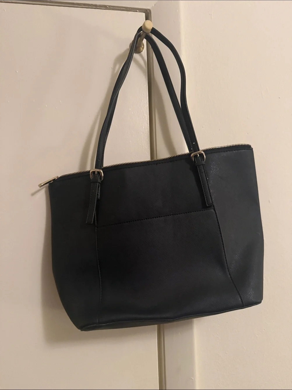 New York & Company Black Leather Tote Bag with Double Handles